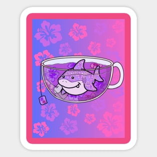 Floral Shark Tea (purple/pink) Sticker